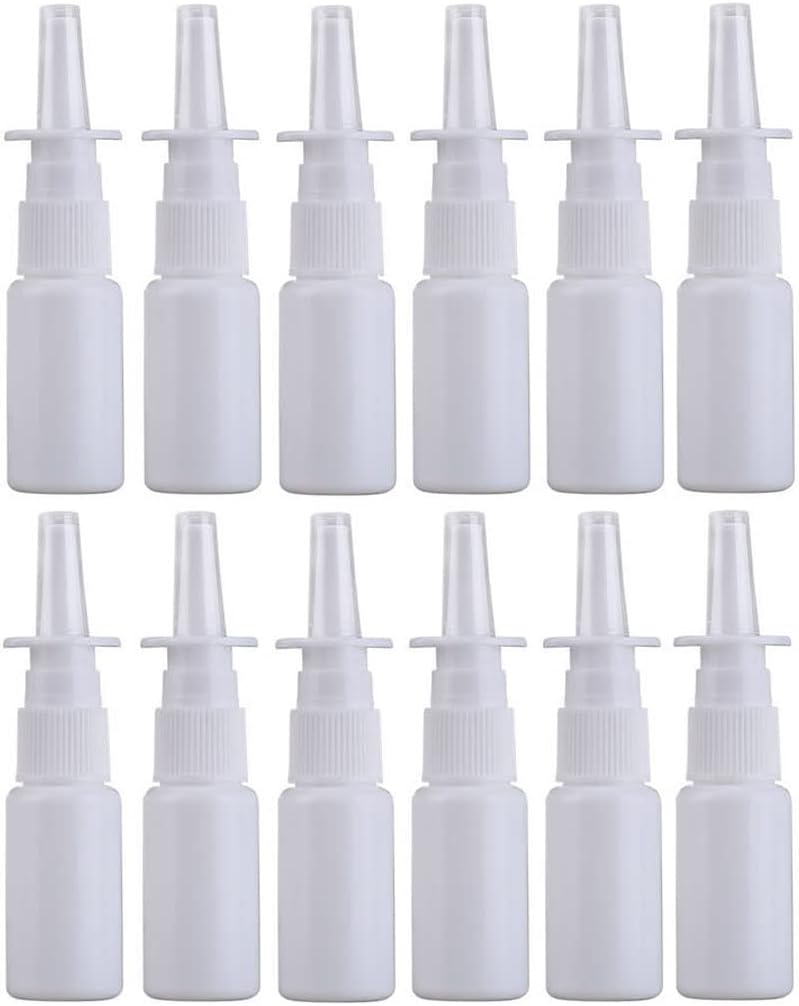 12PCS Empty Refillable Portable Plastic Nasal Pump Sprayers Spray Bottle Makeup Water Container Jar Pot for Colloidal Silver and Saline Applications Home and Travel Use (15ML)