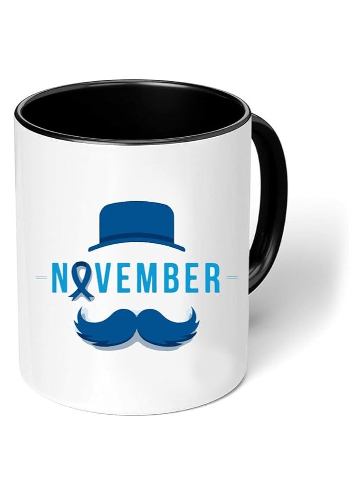 برينت شوب فور مي أكواب قهوة سيراميك للرجال من Movember، تحمل شعار سرطان البروستاتا، تحمل شعار التوعية الصحية، بتصميم شارب - Image 1