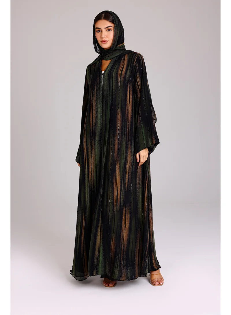 Modern Colorful Green and Orange Stripes Abaya