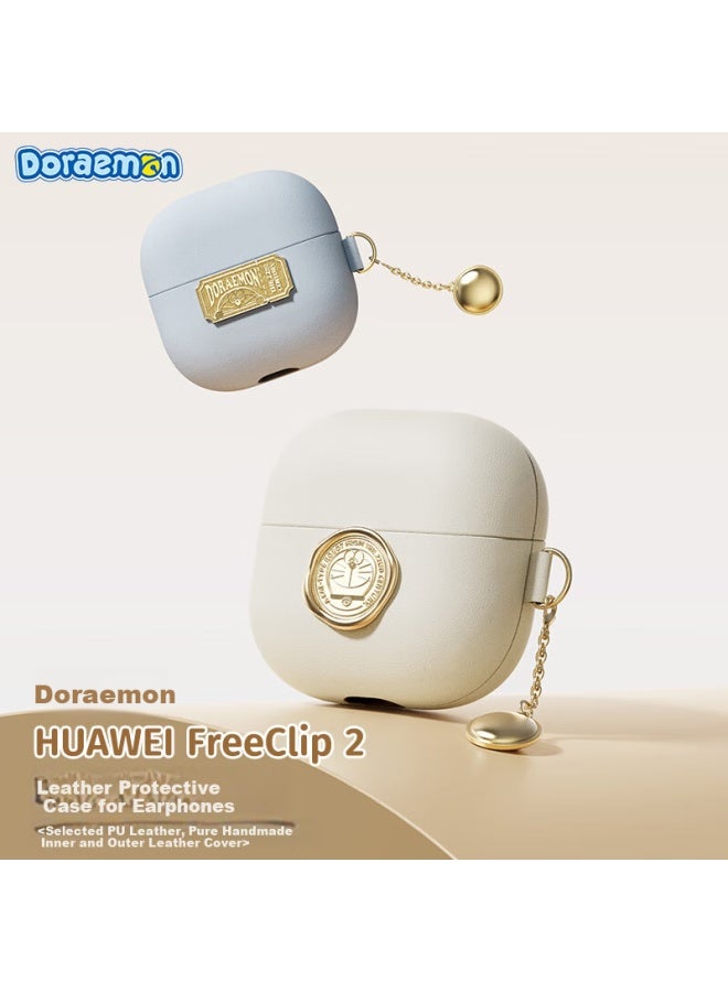 Rock Doraemon Huawei Freeclip 2nd Generation Protective Case Earphone Cover Leather Matte Anti-lost Drop Dustproof Leather Case Blue For Men And Women - Image 4