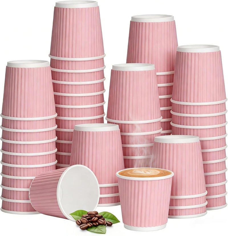 Barafat 200pcs 4oz Paper Espresso Cups Ripple Wall Hot Cups For Coffee Disposable Coffee Cup Paper Hot/Cold Drinking Cups for Party, Picnic, Travel and Events (200, Pink) - Image 1
