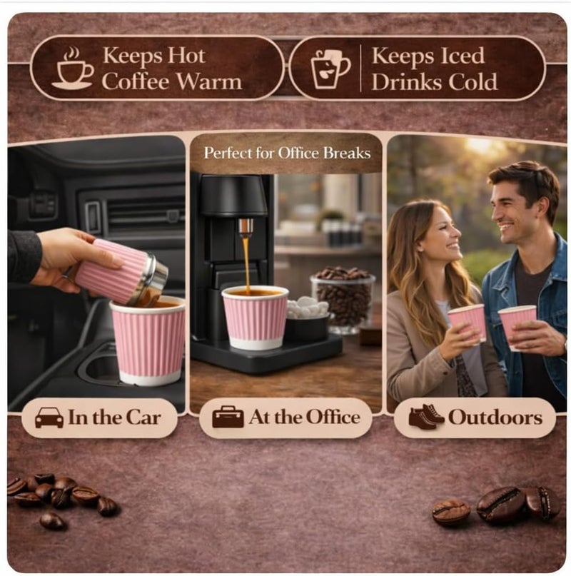 Barafat 200pcs 4oz Paper Espresso Cups Ripple Wall Hot Cups For Coffee Disposable Coffee Cup Paper Hot/Cold Drinking Cups for Party, Picnic, Travel and Events (200, Pink) - Image 5