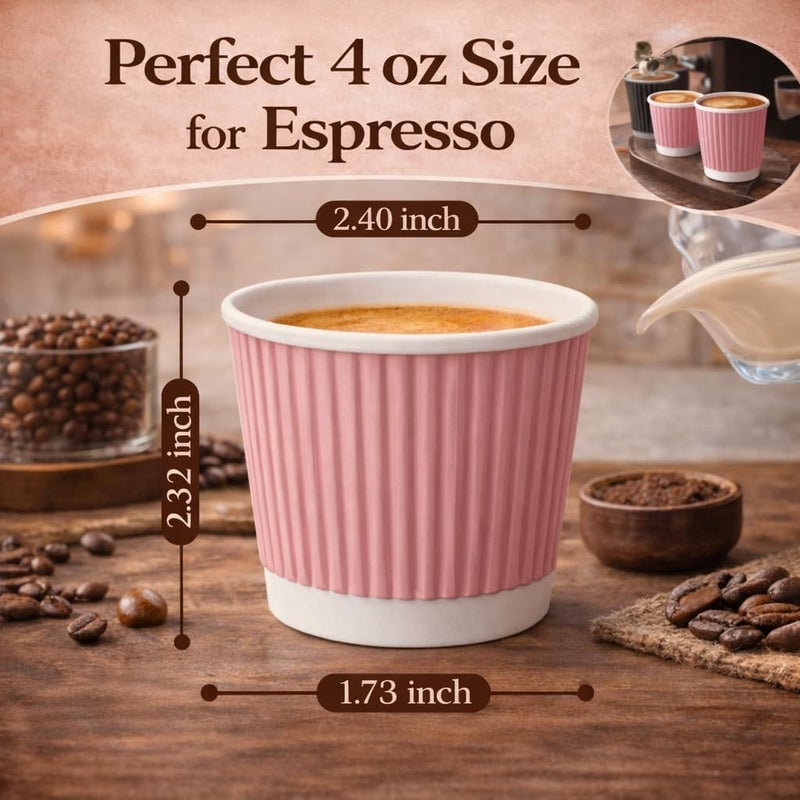 Barafat 200pcs 4oz Paper Espresso Cups Ripple Wall Hot Cups For Coffee Disposable Coffee Cup Paper Hot/Cold Drinking Cups for Party, Picnic, Travel and Events (200, Pink) - Image 4