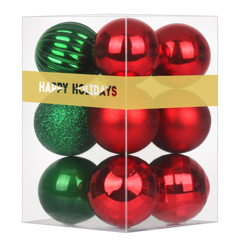 GameXcel Red & Green 1.6"" Small Christmas Balls Christmas Tree Decoration Ornaments Shatterproof Hanging Balls for Birthday Halloween Holiday Wedding Decorations Set of 12pcs - Image 1