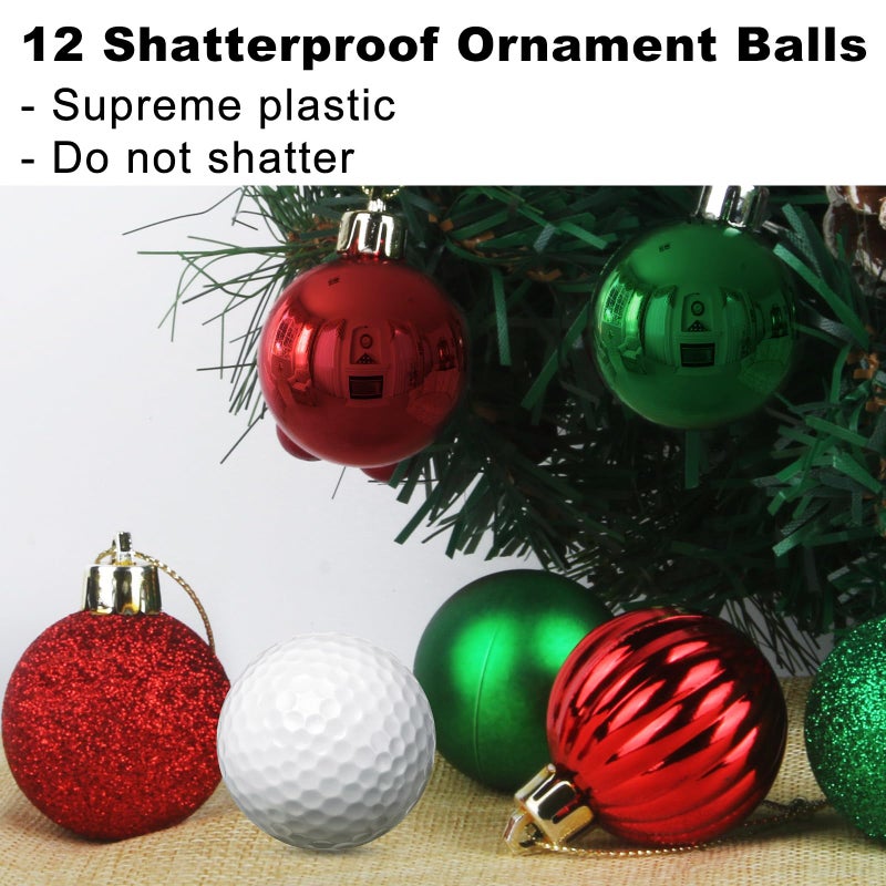 GameXcel Red & Green 1.6"" Small Christmas Balls Christmas Tree Decoration Ornaments Shatterproof Hanging Balls for Birthday Halloween Holiday Wedding Decorations Set of 12pcs - Image 3