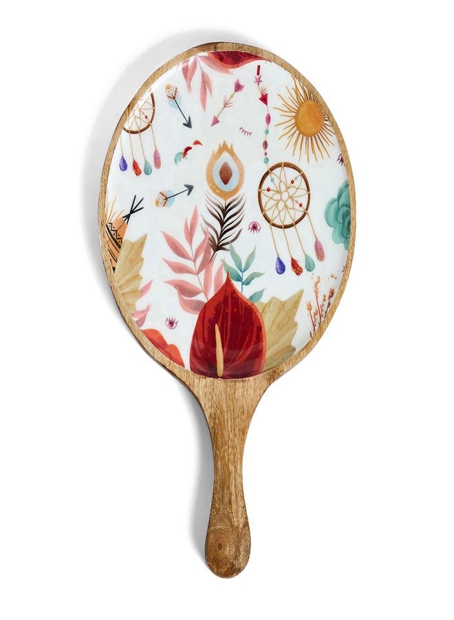 SAAGA Burnt Sienna Mango Wood Pizza Serving Tray | 15 x 10 Inch Round Wooden Snack Plate | Stylish Food Serving Platter for Pizza Snacks & Appetizers | Kitchen Home Café & Restaurant - Image 4