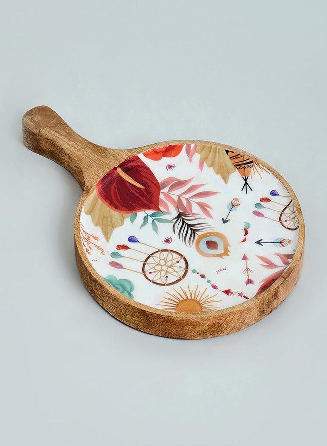 SAAGA Burnt Sienna Mango Wood Pizza Serving Tray | 15 x 10 Inch Round Wooden Snack Plate | Stylish Food Serving Platter for Pizza Snacks & Appetizers | Kitchen Home Café & Restaurant - Image 1