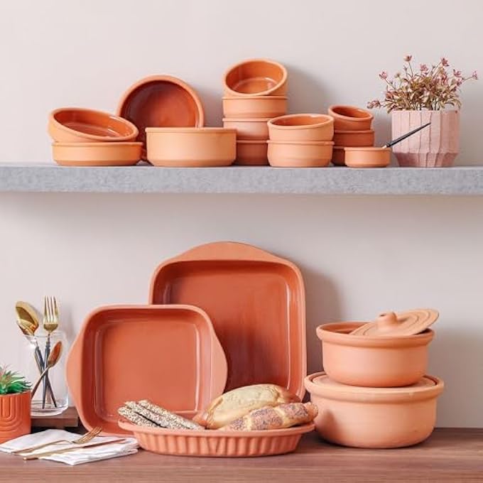 ريحني داخلي بيضاوي من التيراكوتا صينية فرن مزججة بنية 33x18x5 سم صينية فرن طينية متينة غير لاصقة للمطبخ - Image 4