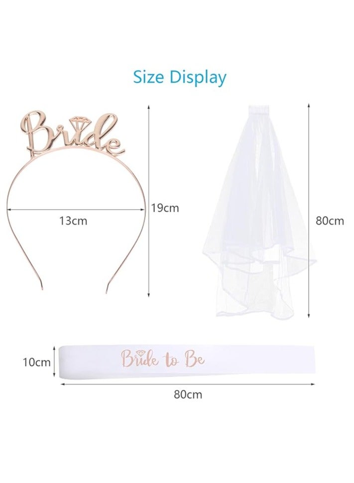 Bride to Be Accessories Bride to Be Sash Bridal Veil Hen Party Rose Gold Hen Party Decoration Set Bridal Tiara Crown Headband Bachelorette Party Favor for Bride Shower (Sash & Tiara & Veil) - Image 3