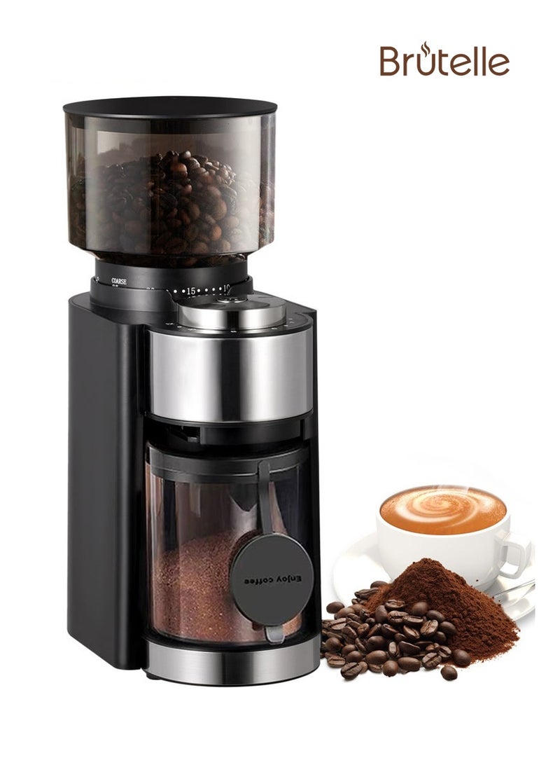 بريتيل مطحنة القهوة بالبر الكهربائية، مطحنة حبوب القهوة الآلية قابلة للتعديل مع ٢٥ إعداد دقيق للتنقيط الفرنسي البارد مع إعداد كمي باللون الأسود - Image 1