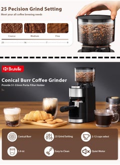 Brutelle Electric Burr Coffee Grinder, Automatic Coffee Bean Grinder Adjustable with 25 Precise Settings for Drip French Press Cold Brew with Quantitative Setting Black  - Image 2