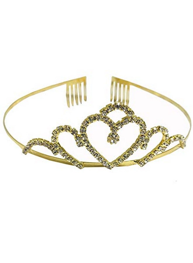 Evisha Women's Girls Golden Artificial Diamond Studded Crown Hair, Head Band (Yellow) - Image 1