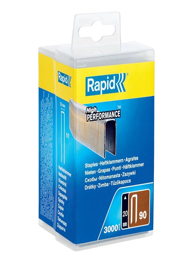 RAPID 5000123 Narrow Crown Staples, Leg Length 20 mm, No.90, 3000 Pieces, Galvanized - Image 1