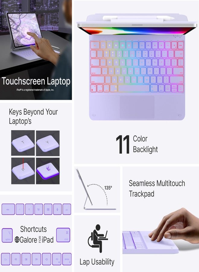 typecase Keyboard Case for 2024 iPad Air 13 and iPad Pro 12.9 (6th, 5th, 4th,3rd Gen),Magic Keyboard for iPad Pro 12.9,Magnetic Keyboard Case with Multi-Touch Trackpad,11 Colors Backlight,Light Purple - Image 3
