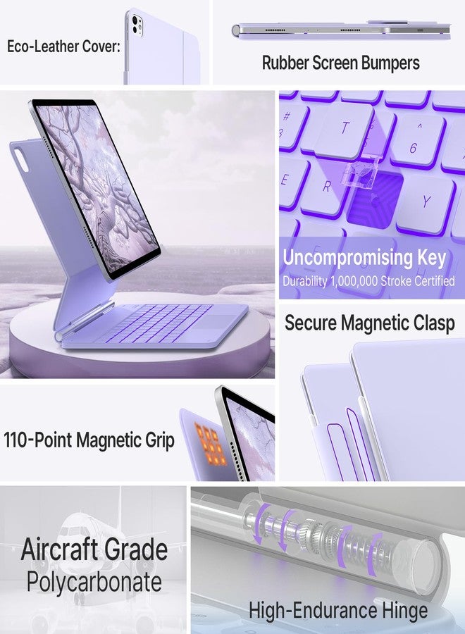 typecase Keyboard Case for 2024 iPad Air 13 and iPad Pro 12.9 (6th, 5th, 4th,3rd Gen),Magic Keyboard for iPad Pro 12.9,Magnetic Keyboard Case with Multi-Touch Trackpad,11 Colors Backlight,Light Purple - Image 4