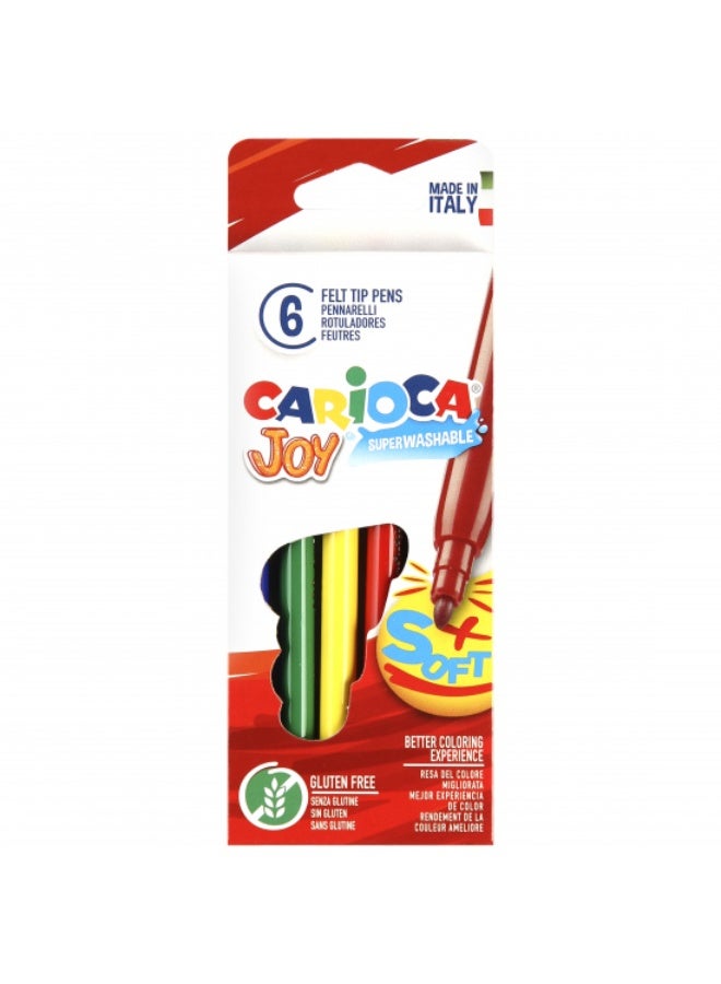 كاريوكا أقلام حبر جاف Joy Carioca 40613 مكونة من 6 ألوان مع أسطوانة مستديرة مخروطية وغطاء قابل للغسل. - Image 1