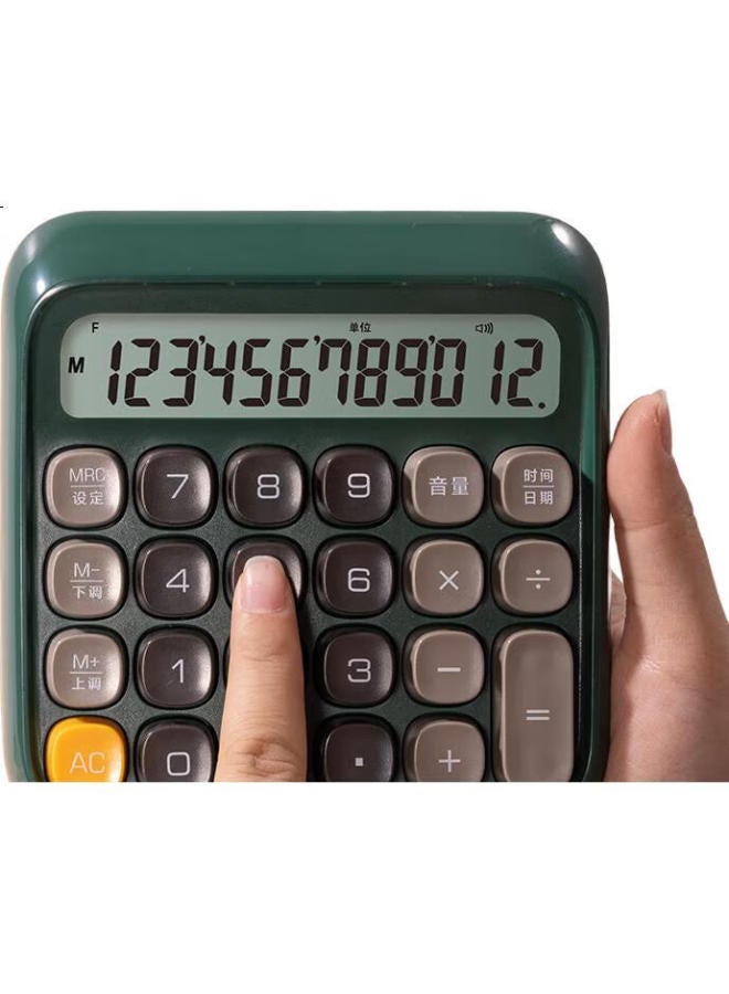 Deli Round Dot High-Key Voice Calculator, 12-Digit Wide Screen Display, Stylish Student/Office Supplies, Green Te26 - Image 2