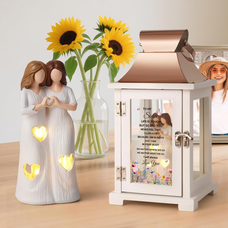 HugMemories Sister Lantern with Friend Hand-Painted Figure, Sister Birthday Gifts from Sis, Unique Friendship Gift Ideas for Women Thanksgiving Christmas Wedding - Image 5