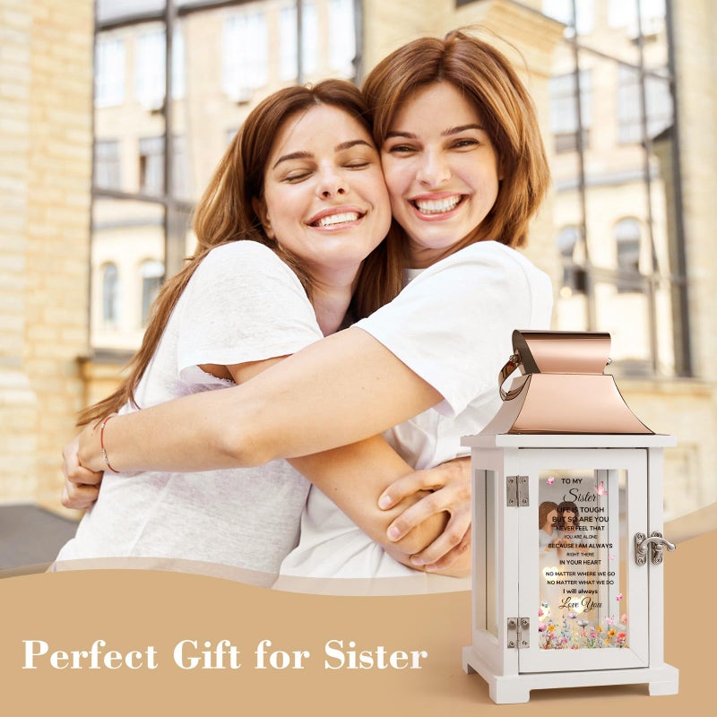HugMemories Sister Lantern with Friend Hand-Painted Figure, Sister Birthday Gifts from Sis, Unique Friendship Gift Ideas for Women Thanksgiving Christmas Wedding - Image 4