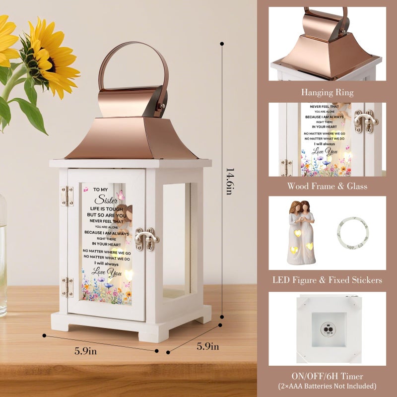 HugMemories Sister Lantern with Friend Hand-Painted Figure, Sister Birthday Gifts from Sis, Unique Friendship Gift Ideas for Women Thanksgiving Christmas Wedding - Image 3