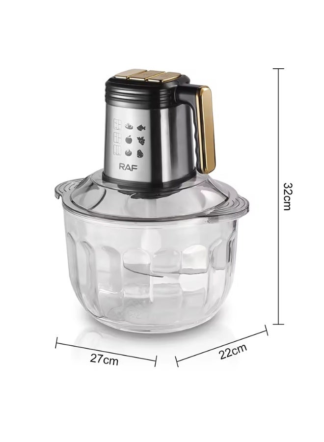RAF 5L Large Capacity Electric Food Processor 500W Multifunction Vegetable Chopper Meat Grinder Powerful and efficient processor built for fast food preparation. Large bowl allows processing bigger quantities at once. Five spiral blades provide precise cutting. Perfect for everyday kitchen tasks and simple meal preparation. - Image 4