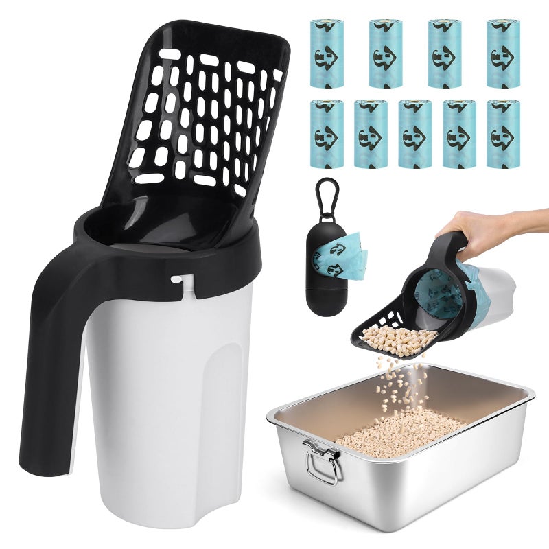 MYPIN Cat Litter Scooper with Holder, Upgraded Cat Litter Shovel with Bags and Waste Can, Cat Scooper with Extra 135 Count Litter Waste Bags, Large Capacity Portable Litter Shovel - Image 1