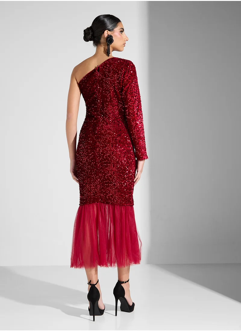 جولدن ابل ONE SHOULDER SEQUIN DRESS