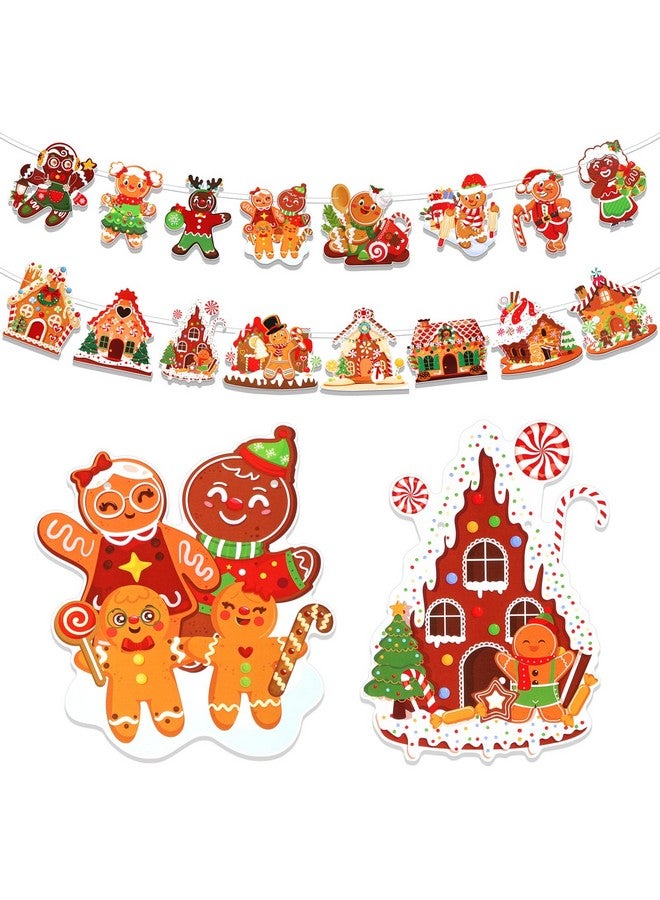 HOWAF 2 قطع لافتة رجل الزنجبيل المعلقة لعيد الميلاد، زينة عيد الميلاد المعلقة ذات الوجهين، زينة منزل الحلوى لعيد الميلاد، زينة حفلات عيد الميلاد، زينة مرفوعة لاحتفالات عيد الميلاد - Image 1