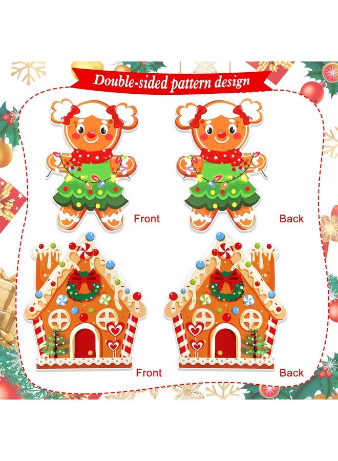 HOWAF 2 قطع لافتة رجل الزنجبيل المعلقة لعيد الميلاد، زينة عيد الميلاد المعلقة ذات الوجهين، زينة منزل الحلوى لعيد الميلاد، زينة حفلات عيد الميلاد، زينة مرفوعة لاحتفالات عيد الميلاد - Image 4