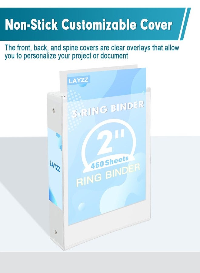 LAYZZ 3 Ring Binder, LAYZZ 4 Pack 2 Inch Binders 3 Ring with 2 Pockets, Round Ring Binders, Clear Cover Binders for Letter Size 8.5"x11" Paper, PVC Free, Suitable for School Home and Office (White) - Image 5