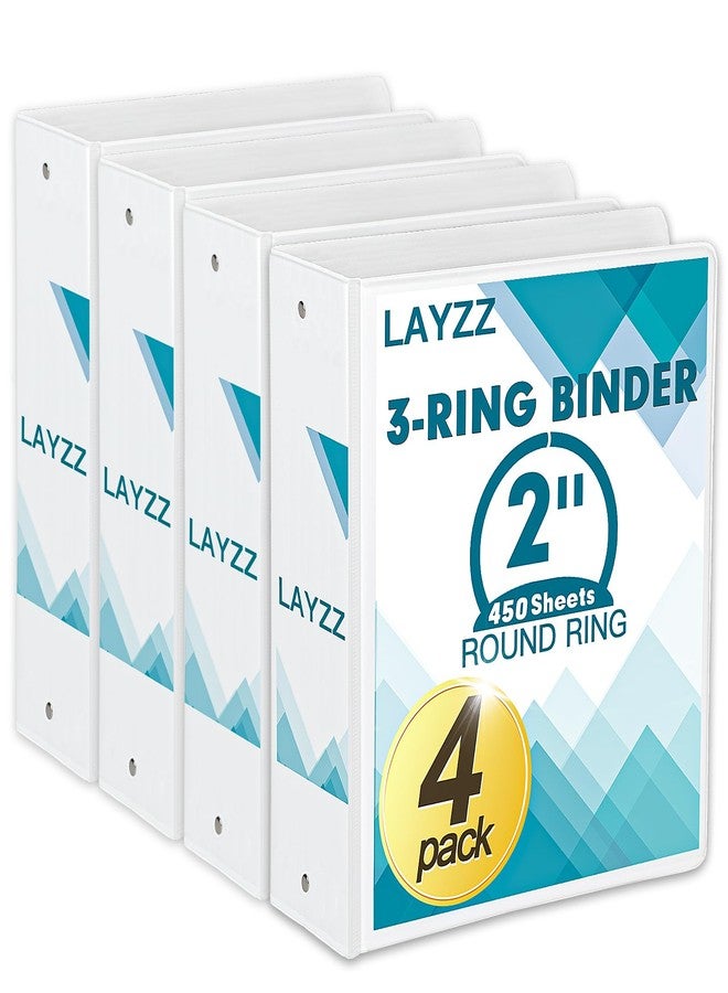 LAYZZ 3 Ring Binder, LAYZZ 4 Pack 2 Inch Binders 3 Ring with 2 Pockets, Round Ring Binders, Clear Cover Binders for Letter Size 8.5"x11" Paper, PVC Free, Suitable for School Home and Office (White) - Image 1