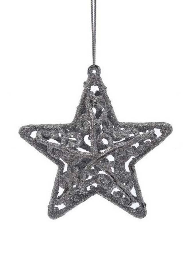 1pc Silver Glitter Star Christmas Tree Hanging Ornament – Sparkling Festive Star Decoration for Holiday Tree & Home Décor - Image 1