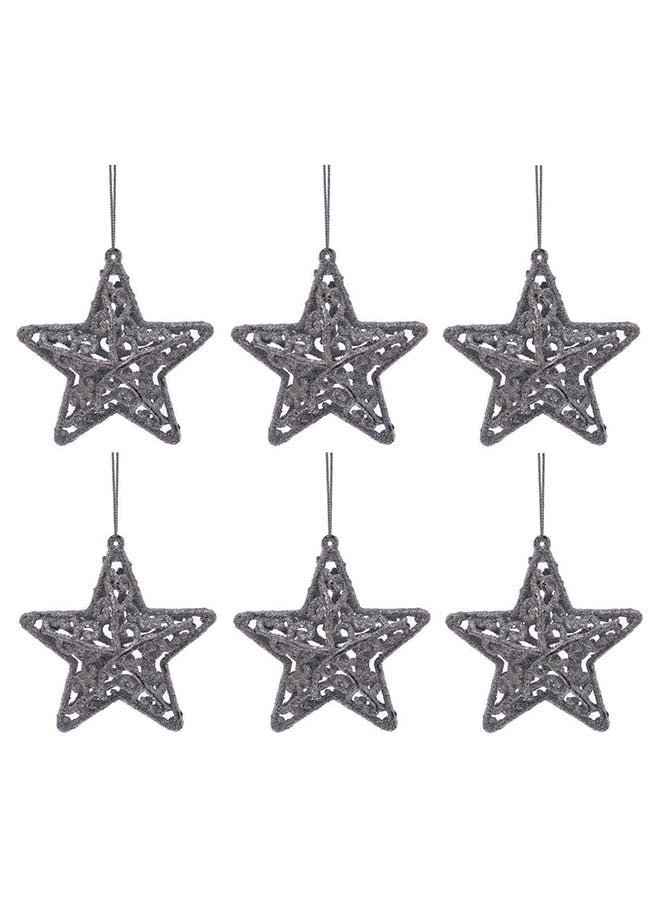 1pc Silver Glitter Star Christmas Tree Hanging Ornament – Sparkling Festive Star Decoration for Holiday Tree & Home Décor - Image 2