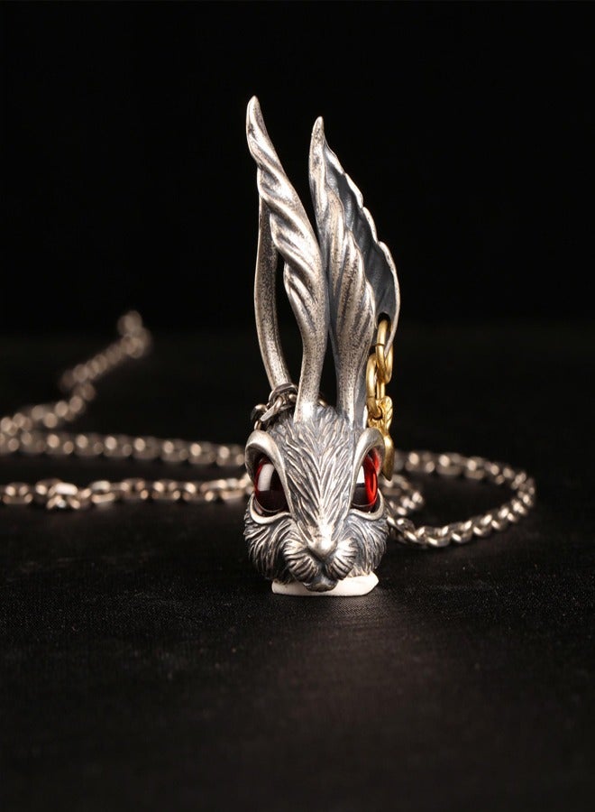 Vintage Red Eye Rabbit Necklace and Titanium Steel Pendant for Men  - Image 1