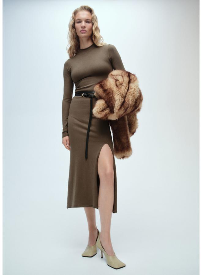 MANGO Long Sleeve Slit Dress  - Image 1