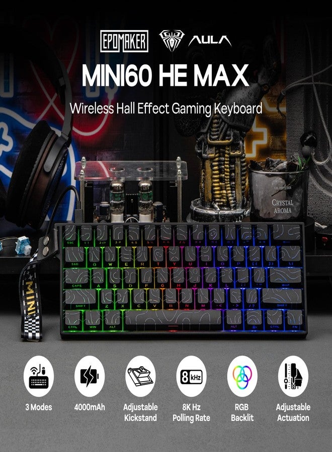 ابوماكر لوحة مفاتيح الألعاب اللاسلكية EPOMAKER Aula MINI60 HE، معدل استجابة 8 كيلو هرتز، SOCD وDKS، لوحة مفاتيح بتأثير هول بنسبة 60% مع زناد سريع وتفعيل قابل للتعديل، إضاءة RGB، غطاء مفاتيح PBT، متوافقة مع ويندوز/ماك (الحد الأقصى) - Image 2