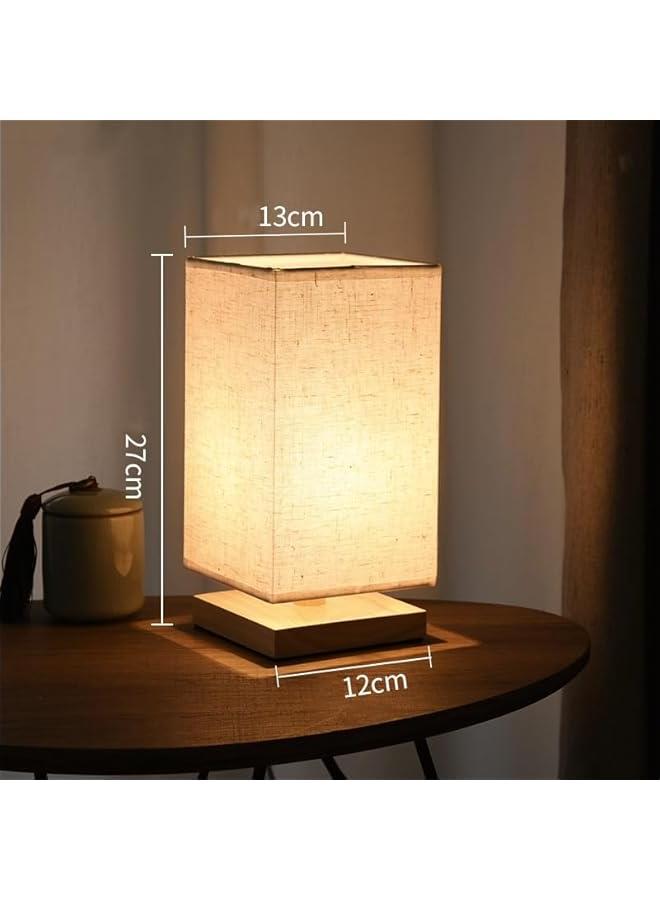 ميكسد مصباح طاولة بجانب السرير، مصباح طاولة خشبي على الطراز الياباني بجانب المكتب مع غطاء قماشي صلب لغرفة النوم وغرفة المعيشة والسكن الجامعي وديكور المنزل - مربع - Image 3