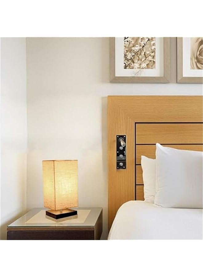 ميكسد مصباح طاولة بجانب السرير، مصباح طاولة خشبي على الطراز الياباني بجانب المكتب مع غطاء قماشي صلب لغرفة النوم وغرفة المعيشة والسكن الجامعي وديكور المنزل - مربع - Image 2