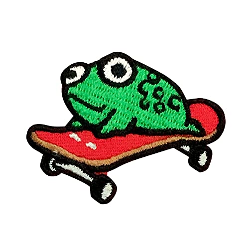 Octory Frog on Skate Iron On Patches for Clothing Saw On/Iron On Embroidered Patch Applique for Jeans, Hats, Bags (Frog on Skate) - Image 2