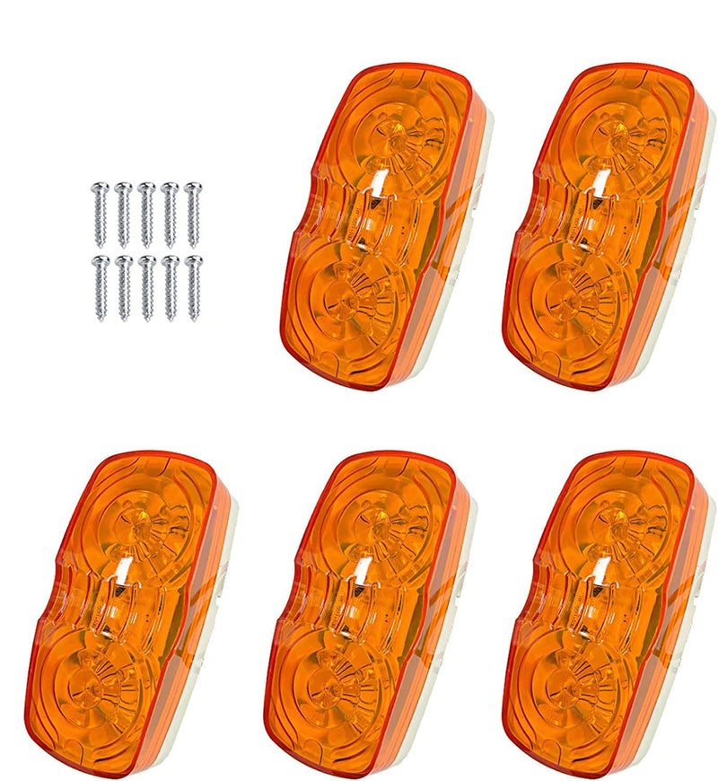 HHCSOP Amber Trailer Marker Light 10 LED Double Bullseye Side Marker Light Rectangular Led Lamp Surface Mount for RV Truck Trailer Camper 12V 5Pcs