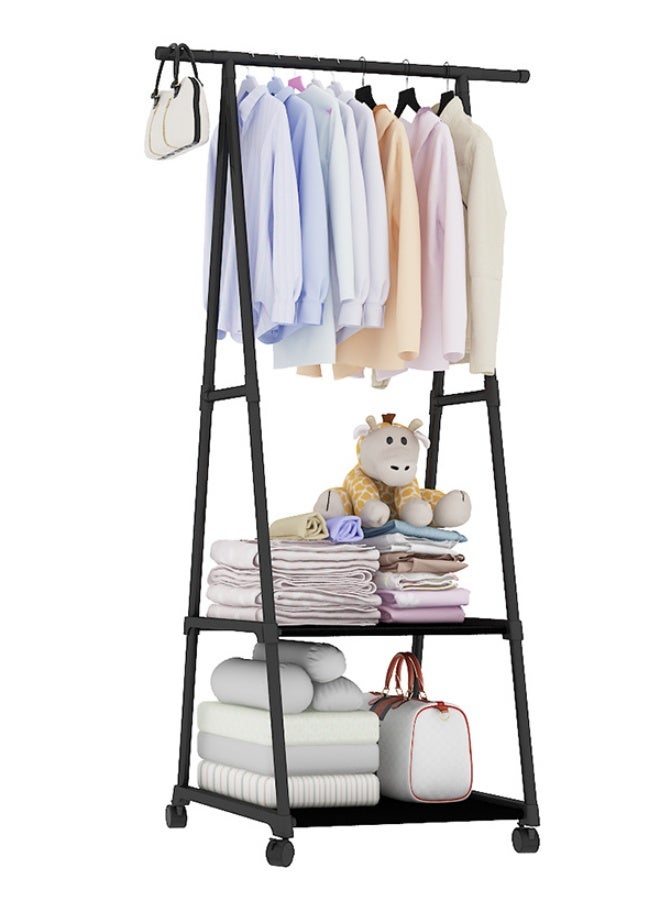 كوزينيست رف ملابس على شكل حرف A بقضيب واحد مع رفين سفليين وعجلات، أسود قائم بذاته، منظم ملابس متحرك لغسيل وغرفة النوم، موفر للمساحة - Image 2