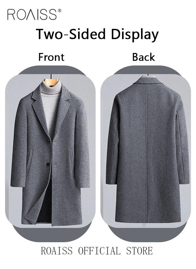 roaiss - Flannel Jackets for Men Winter Long Jacket Overcoat Stylish Wool Trench Coat Premium Winter Business Top Coat Single breasted tailored coat with a relaxed fit - Image 1