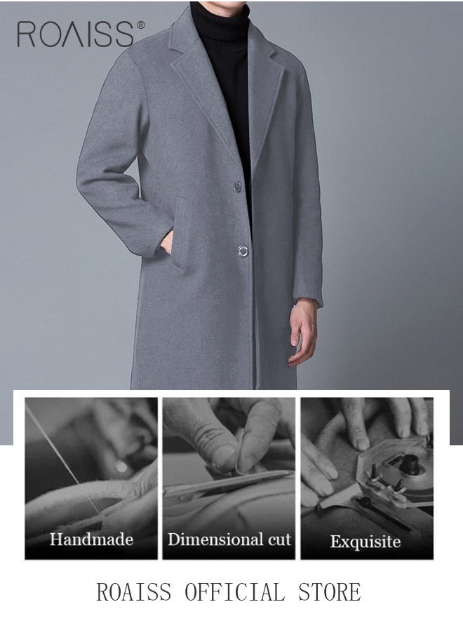 roaiss - Flannel Jackets for Men Winter Long Jacket Overcoat Stylish Wool Trench Coat Premium Winter Business Top Coat Single breasted tailored coat with a relaxed fit - Image 1