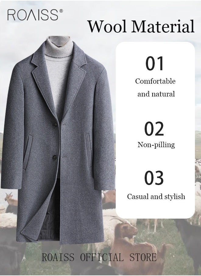 roaiss - Flannel Jackets for Men Winter Long Jacket Overcoat Stylish Wool Trench Coat Premium Winter Business Top Coat Single breasted tailored coat with a relaxed fit - Image 1