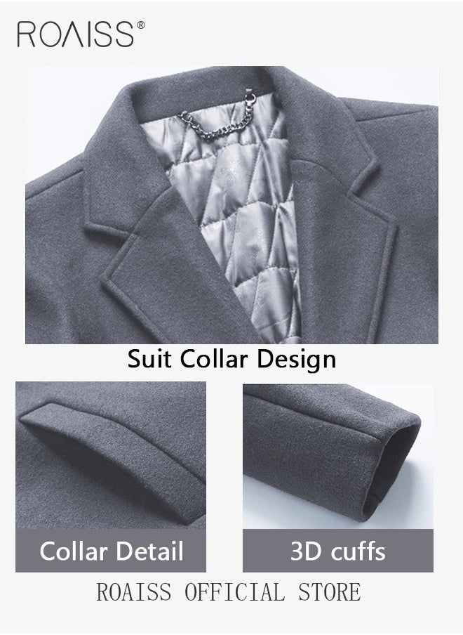 roaiss - Flannel Jackets for Men Winter Long Jacket Overcoat Stylish Wool Trench Coat Premium Winter Business Top Coat Single breasted tailored coat with a relaxed fit - Image 1
