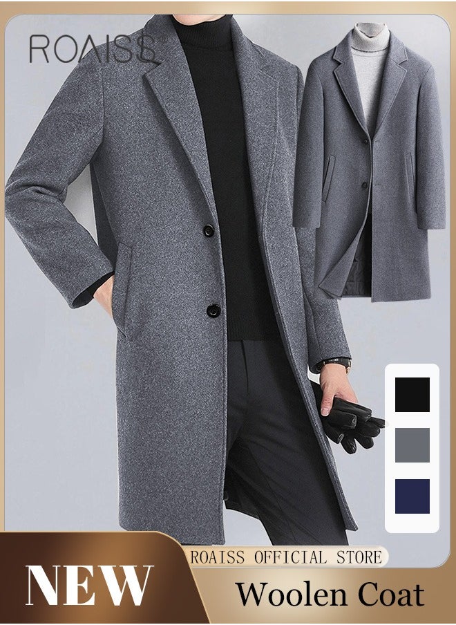 roaiss - Flannel Jackets for Men Winter Long Jacket Overcoat Stylish Wool Trench Coat Premium Winter Business Top Coat Single breasted tailored coat with a relaxed fit - Image 1