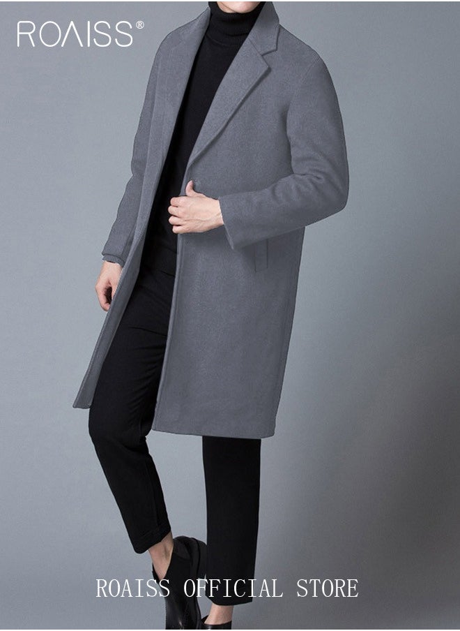 roaiss - Flannel Jackets for Men Winter Long Jacket Overcoat Stylish Wool Trench Coat Premium Winter Business Top Coat Single breasted tailored coat with a relaxed fit - Image 1
