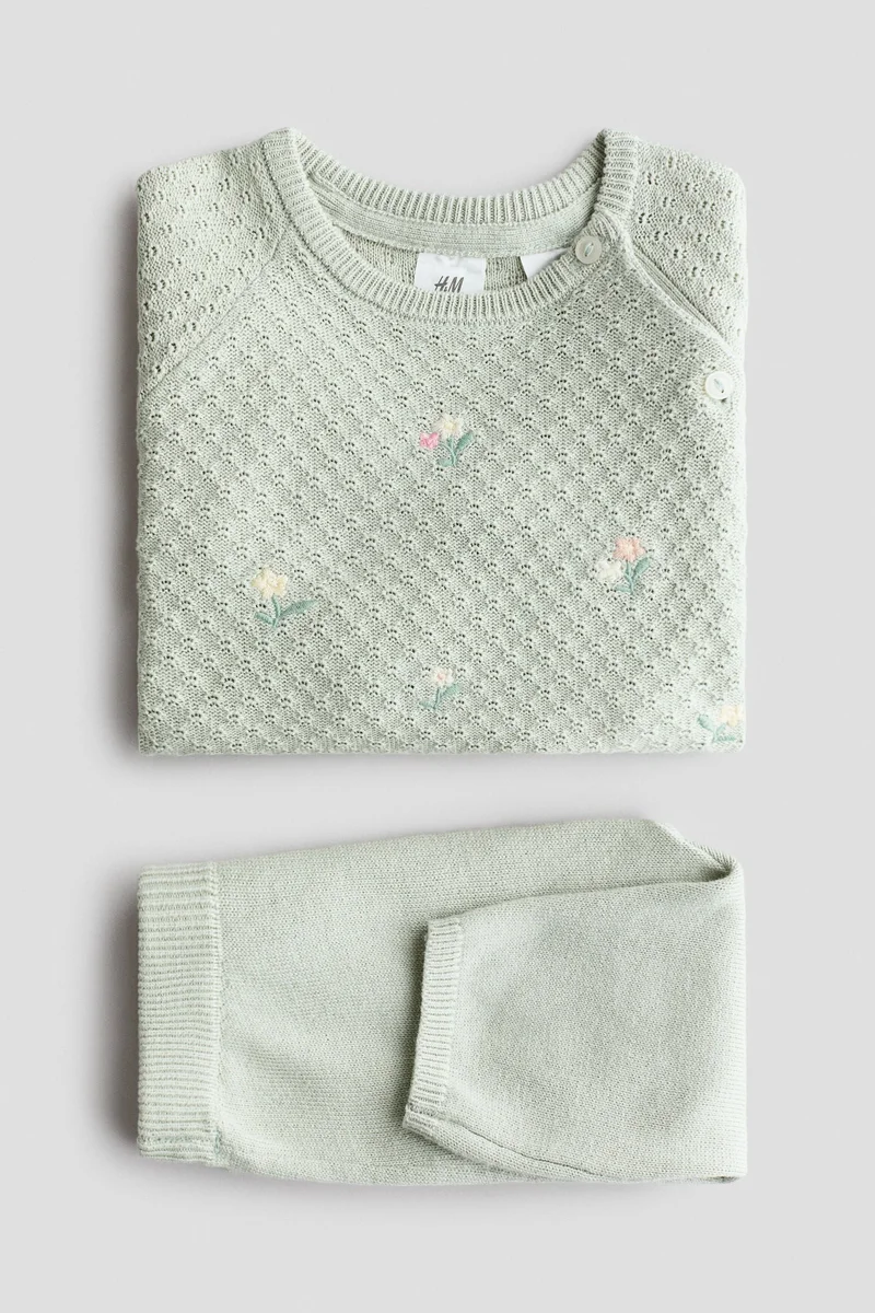 اتش اند ام طقم محبوك من القطن - عبوة من قطعتين