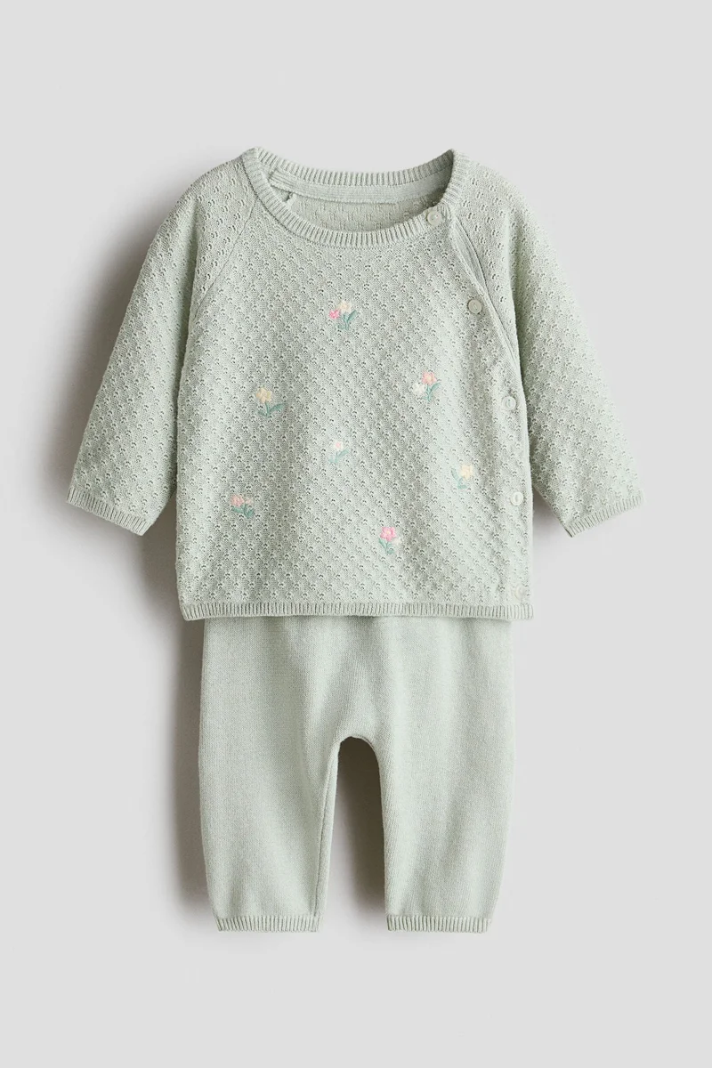 اتش اند ام طقم محبوك من القطن - عبوة من قطعتين