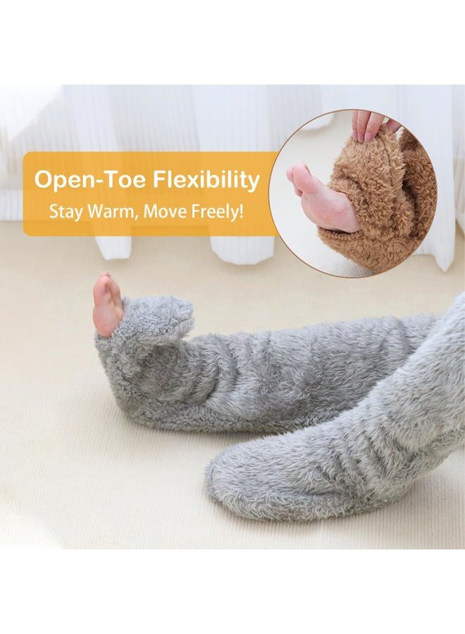 Wanheart Over Knee Fuzzy Socks, Plush Slipper Stockings, Cozy Long Leg Warmers for Men & Women, Winter Home & Sleeping Socks (Cream) - Image 4